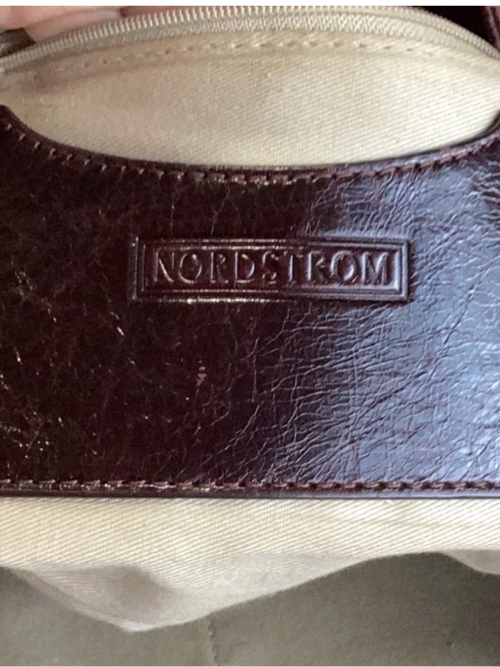 Nordstrom Dark Brown Leather Satchel with Suede Patchwork Leaf Accents Vintage - Picture 5 of 7
